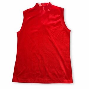 Vintage 70s Red Turtleneck Double Knit Ribbed Tank Top Back Zipper Sleeveless XL